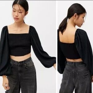 Urban outfitters size small black puff sleeve crop top excellent condition
